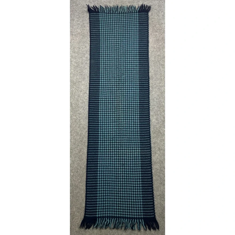 Vintage A Sulka Scarf Navy Blue Virgin Wool Houndstooth Check Kyloom 15x54